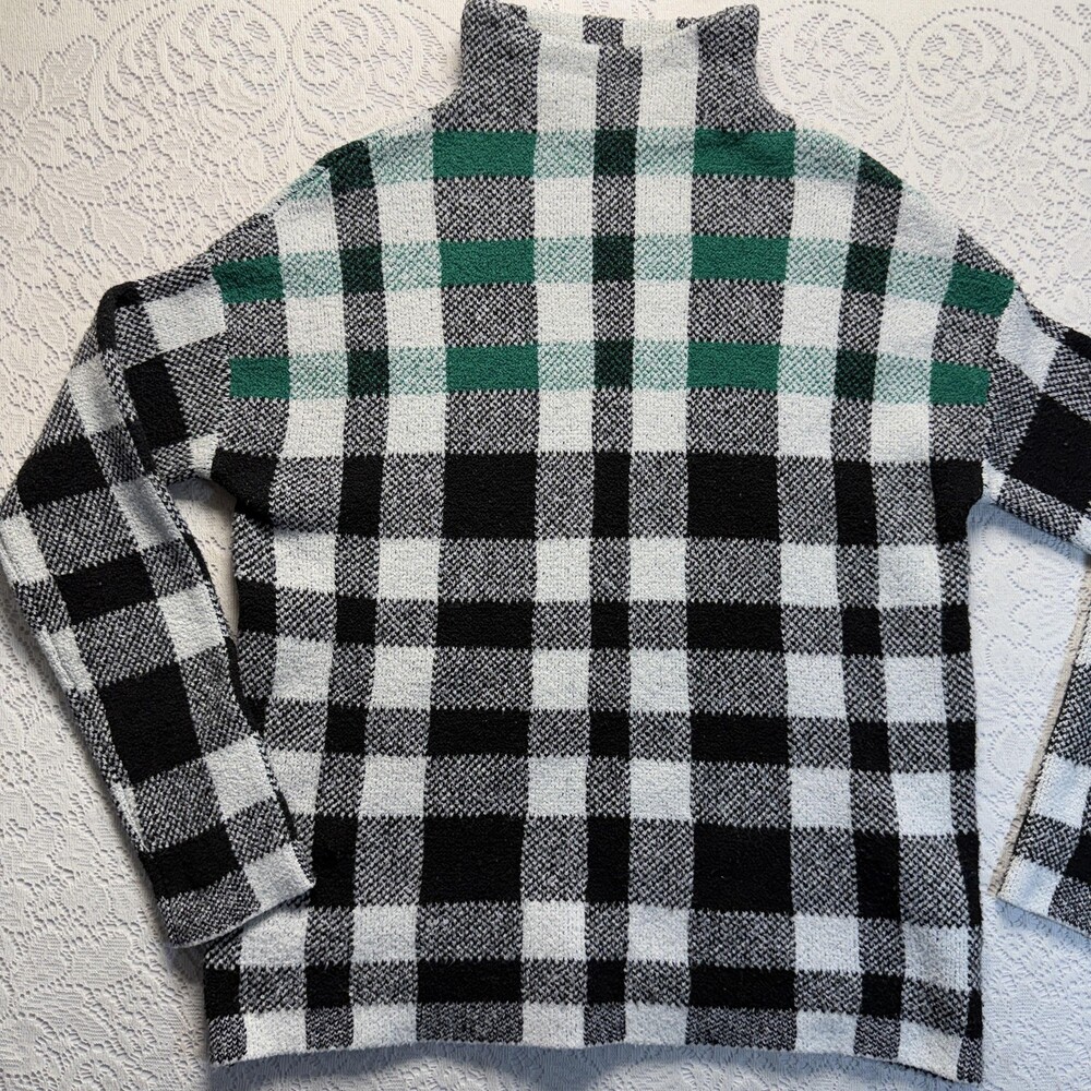 Christian Siriano New York Sweater Womens XS Black Plaid Chunky Knit Turtleneck